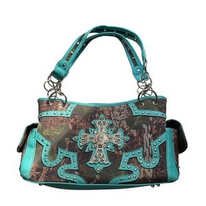 Western Style Camouflage Cross Studded Handbag